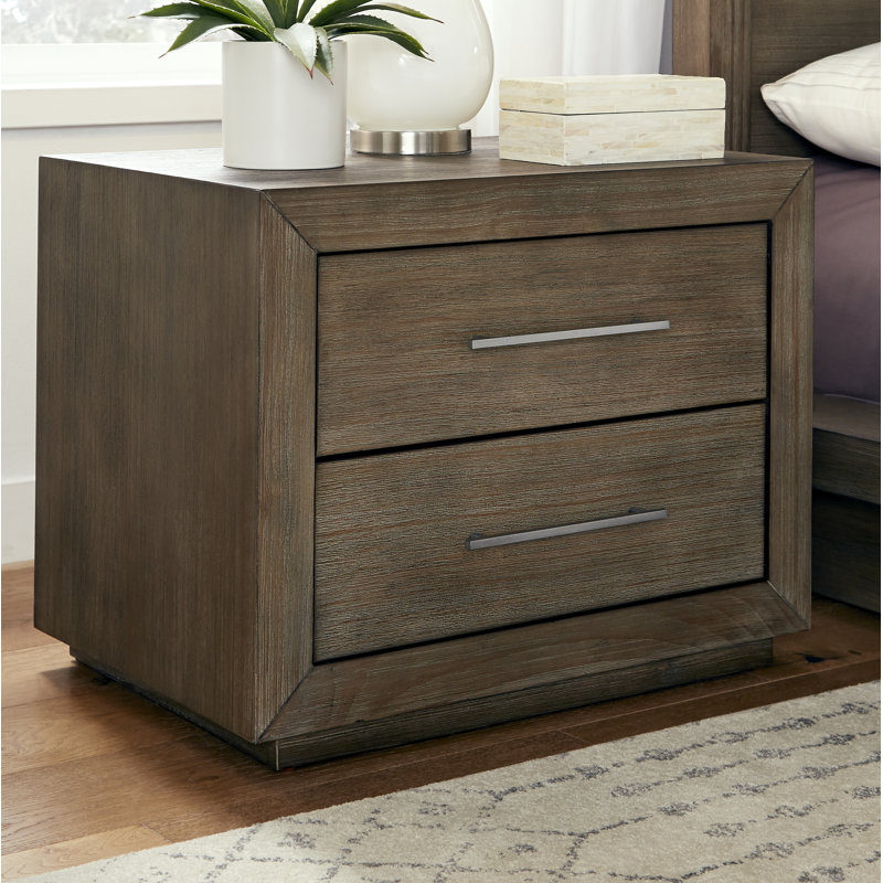 Table de chevet 2 tiroirs en bois massif brun 28 po Brooks