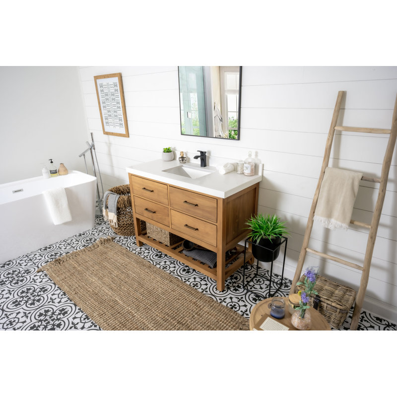 Ensemble de meuble-lavabo simple 42 "36", Blanc, Marron