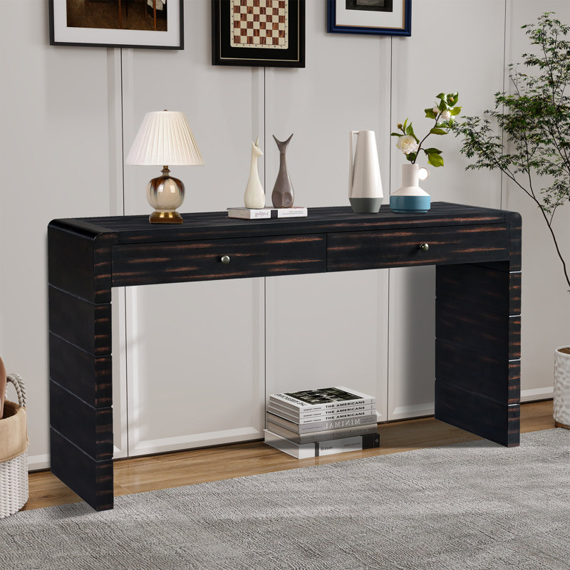 Console en bois avec 2 tiroirs, Noir