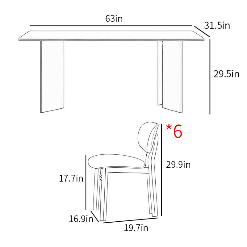 French style rectangular home dining table sets, 29.5"H x 63"L x 31.5"W