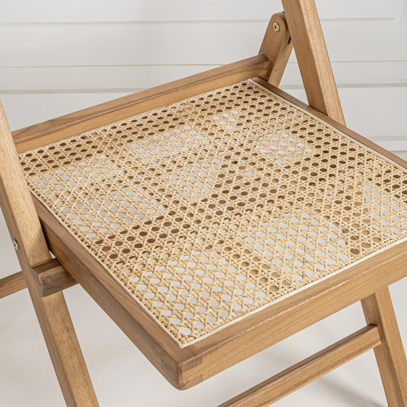 Theo Light Brown Wood and Rattan Folding Chairs, Set of 2