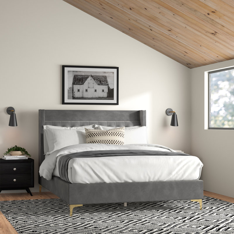 Lit plateforme tapissier Burleson, Grand, Gris foncé