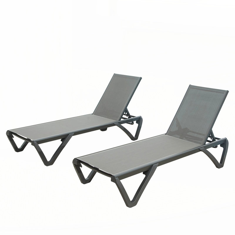 Patio Chaise Lounge Outdoor Aluminum Polypropylene Chair with Adjustable Backrest, Gray