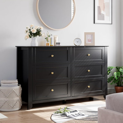 Commode 6 tiroirs pour la chambre à coucher, commodes en bois de ferme l 53,9 po et commode à vêtements, grande commode de rangement avec tiroirs profonds pour le salon, le placard, le couloir