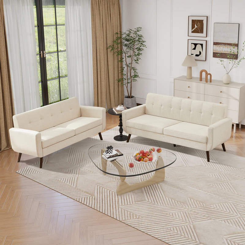  Ensemble de causeuse et canapé, ensemble de salon rembourré et capitonné 2 pièces, Beige