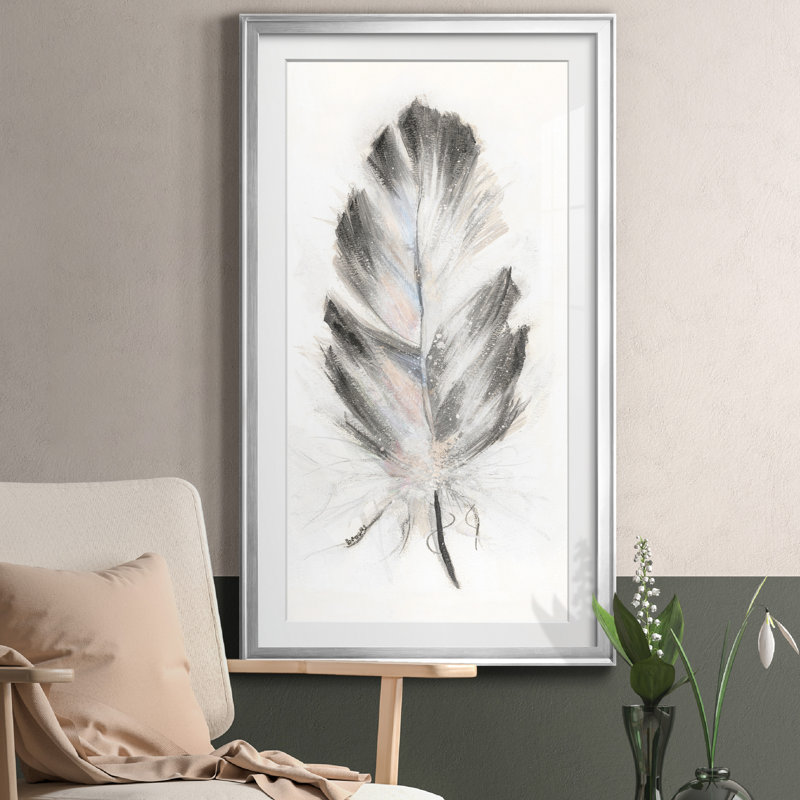 Feather Fancy I - Reproduction d'art graphique sur papier encadré, Feuille argentée, H 10,5 po x l 18,5 po x P 1,5 po