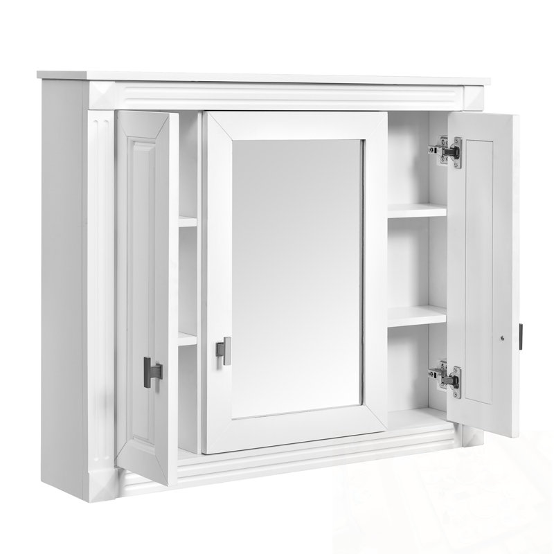Wall Cabinet with Mirror and Shelves, White