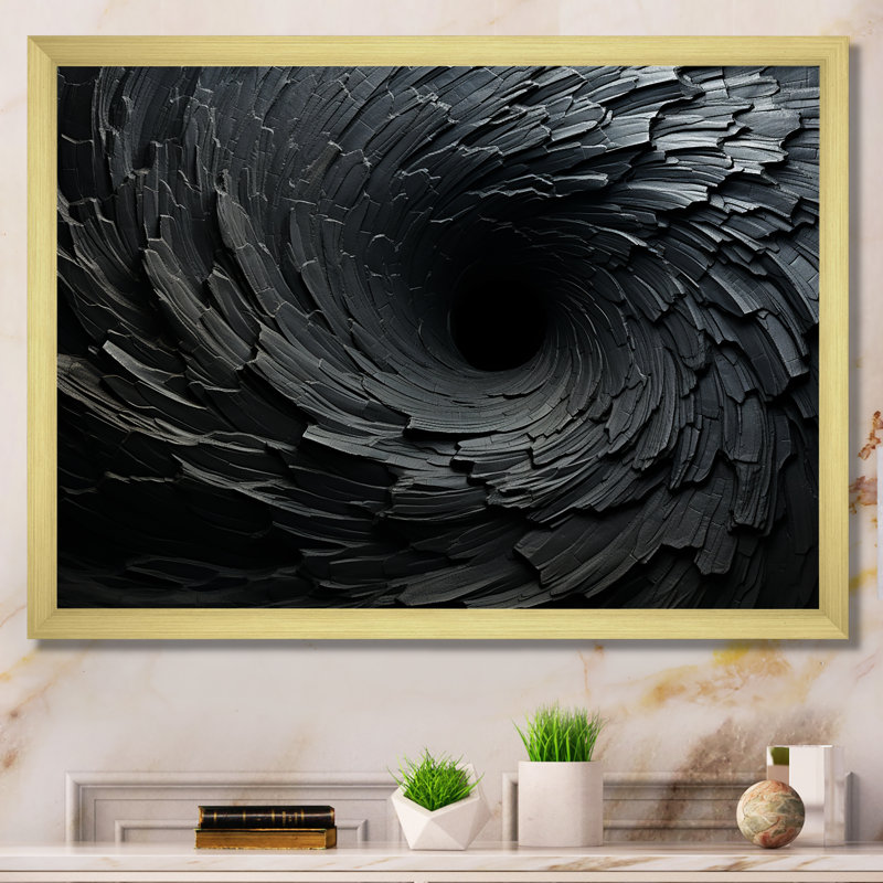 «Black Spiraling fractal sprial», reproduction sur toile à spirales abstraites, Doré, H 12 po x l 20 po, Impression encadrée