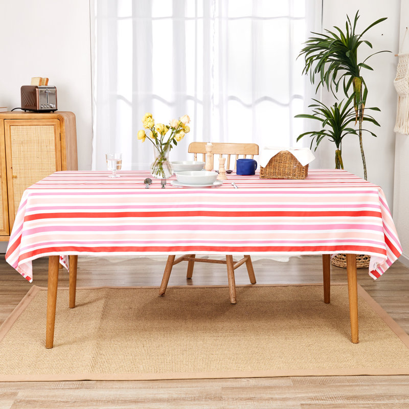 Waterproof Polyester Tablecloth with Three Striped Patterns, Coral Pink, 60" L x 60" W