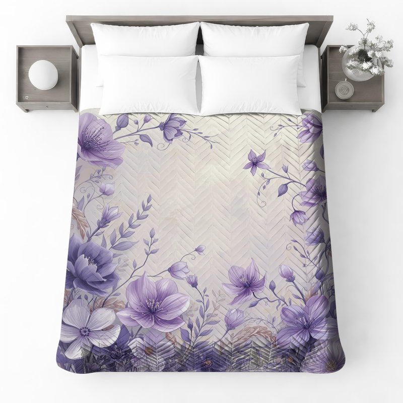 Couvre-lit matelassé à motif floral mauve toutes tailles, Lit simple