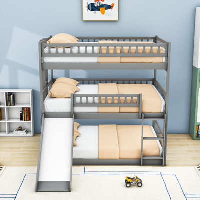 Elester Full Over Full Over Full Wooden Triple / Quad Bunk Bed with Slide