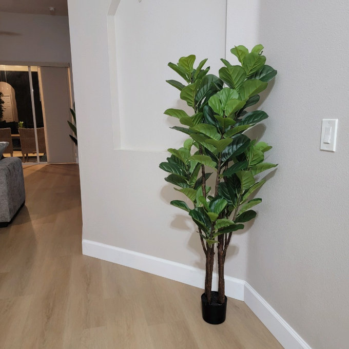 Artificial Fiddle Leaf Fig Tree - Realistic Leaf Faux Plant in Pot for Home & Office Decor - 47" H x 20" W x 20" D