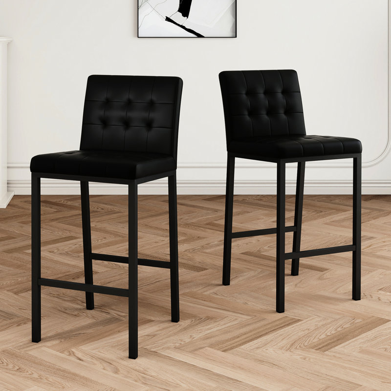 Fauteuil de bar en polyuréthane noir avec structure robuste en métal, idéal pour l'ambiance d'un café (2 pieds, siège en éponge épais spacieux, restaurant approprié, 2 chaises)