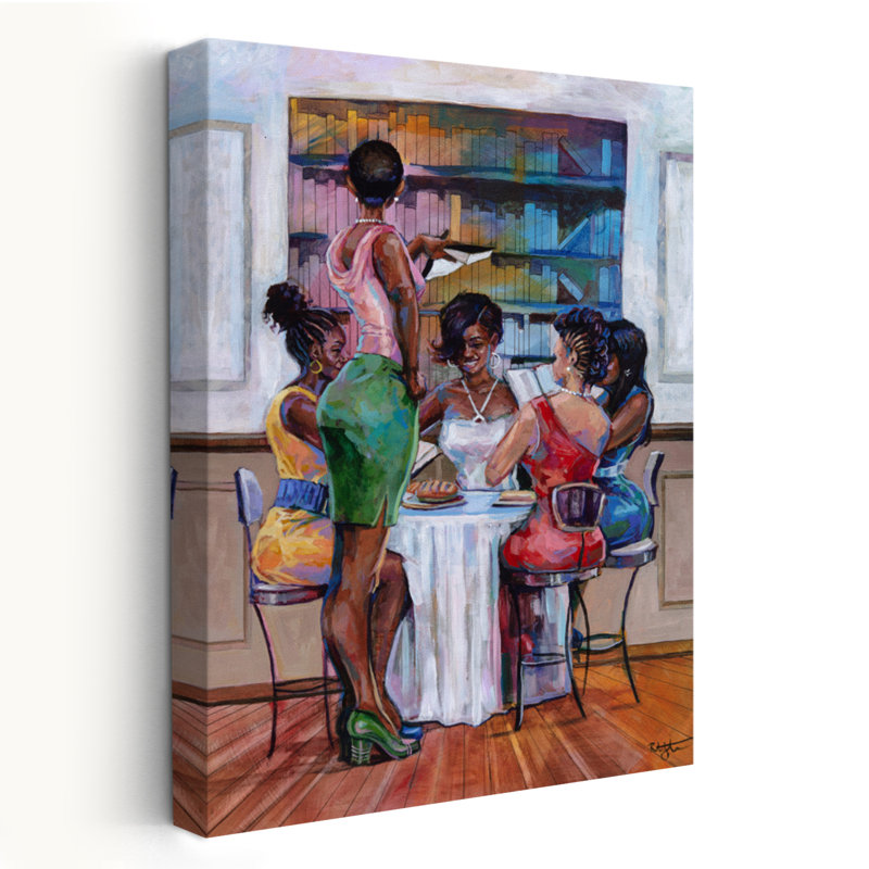 The Book Club III - Art afro-américain figuratif multicentrique, H 48 po x l 32 po