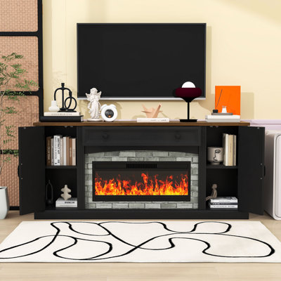 Electric Fireplace TV Stand with Mantel, Multi-Colour Flame Heater, Adjustable Shelves and Drawer