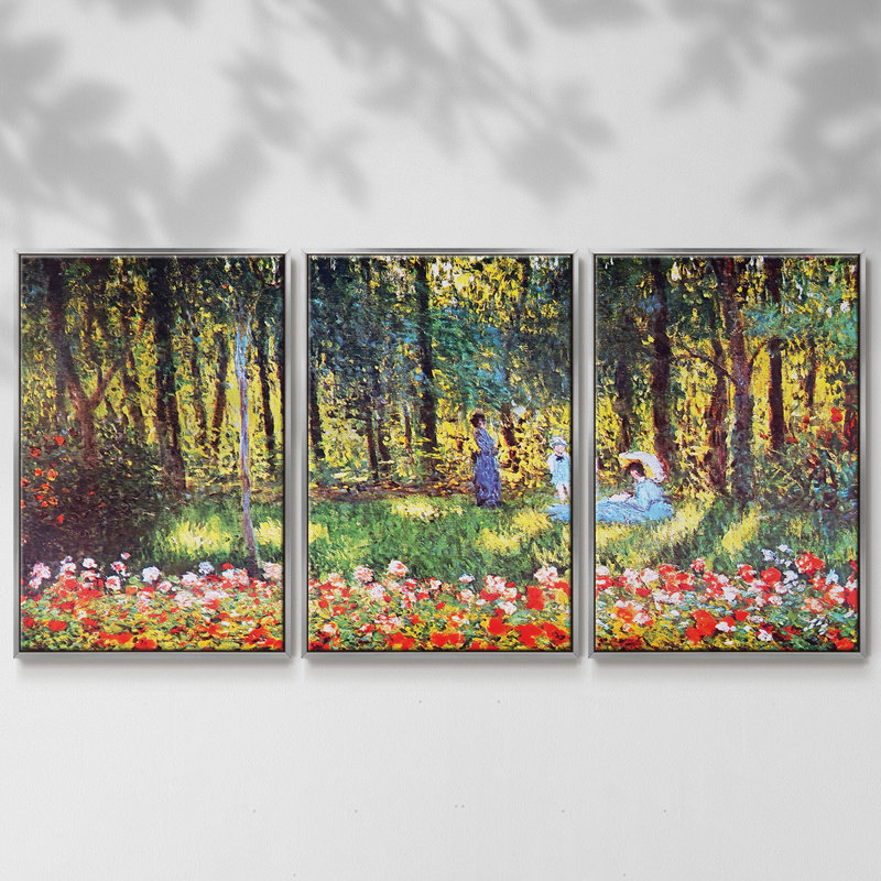 3 pièces, reproduction sur toile avec cadre flottant, H 40 po x l 78 po x P 2 po, Argent