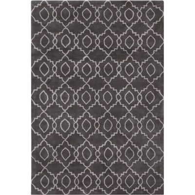 Stella Authentic Handmade Hand Tufted Trellis Cream Design on Grey Wool Indoor Area Rug