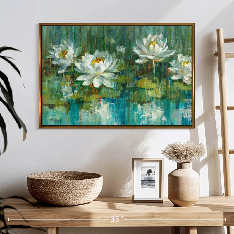 Récolte de nénuphars, 25 po x 17 po, Cadre flottant doré