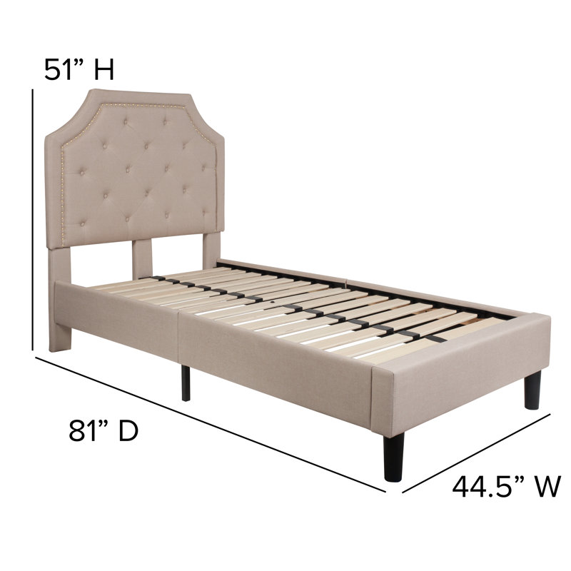 Aluino Arched Button Tufted Upholstered Platform Bed Frame - No Box Spring Required, Beige, Full / Double