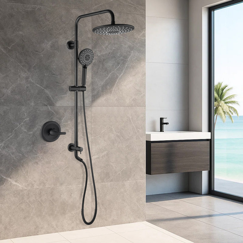 Wall Mounted Rain Showerhead And Hand Shower System With Adjustable Slide Bar (Rough-In Valve Included)