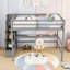 Lit mezzanine double en bois avec escalier de rangement, bureau et tablettes-1077245687