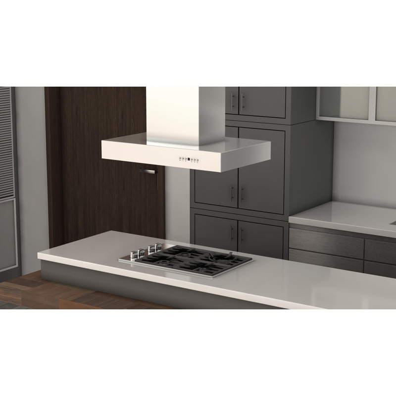 36" KECOM 700 CFM Ducted Island Range Hood in Brushed 430 Stainless Steel