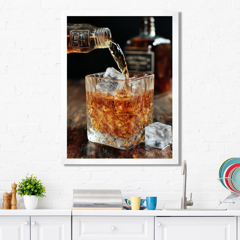 «Glass Of Whiskey», impression sur toile jaune, H 20 po x l 12 po, Cadre photo unique, Blanc
