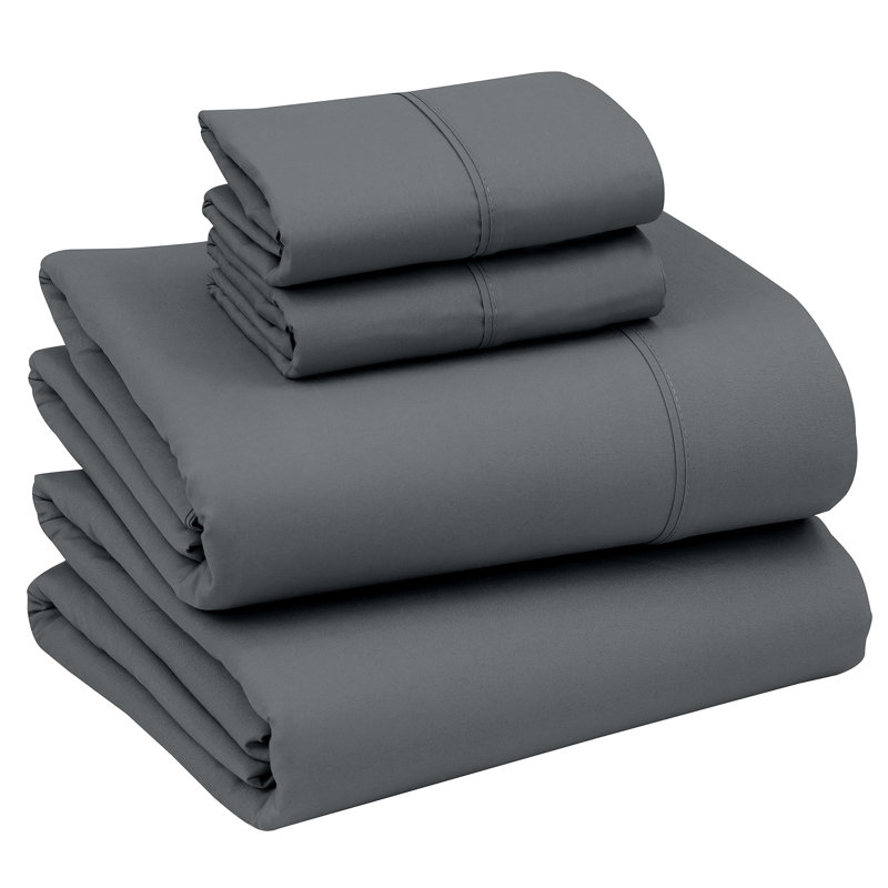 Ensembles de draps 100% microfibre brossée 4 pièces de draps de 16 po, Double, Gris foncé, Couleur unie