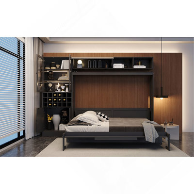 Queen Size Murphy Bed Wall Bed with Sofa , Shelves USB & Light , Gray