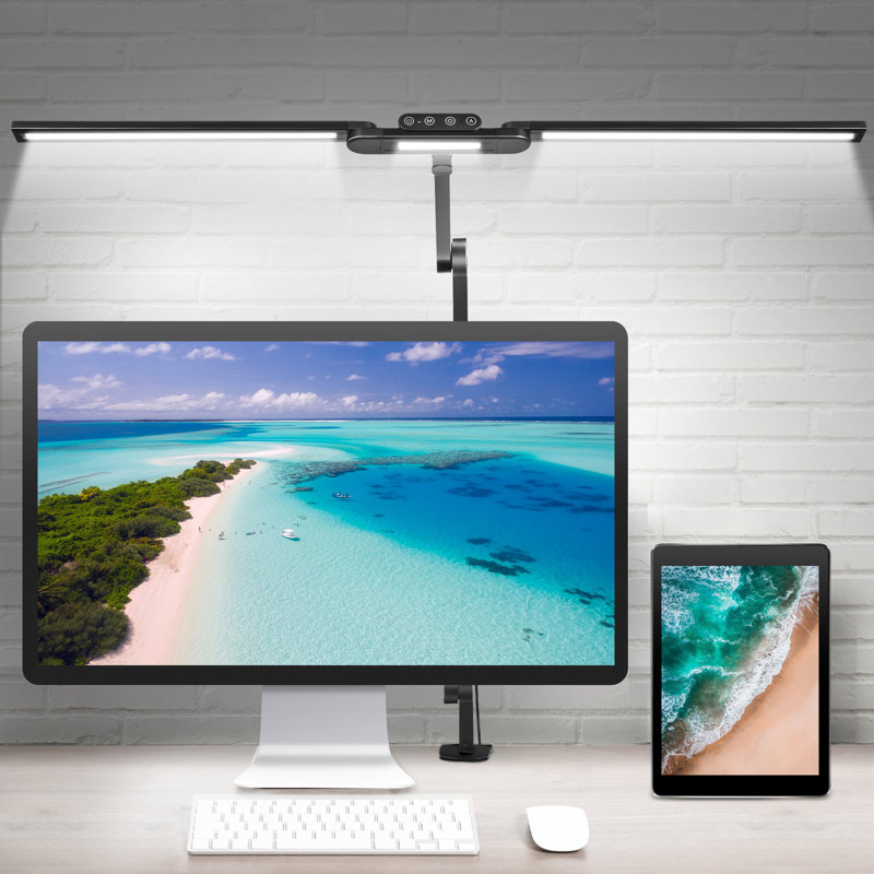 Lampe de bureau avec pince Wrought Studio ™ avec pince, éclairage à DEL 24 W, 37,4 po de long, fonction de mémoire pour le bureau personnel, lampe de bureau et d'ordinateur, lumière réglable pour la lecture, le bricolage, le dessin, le travail