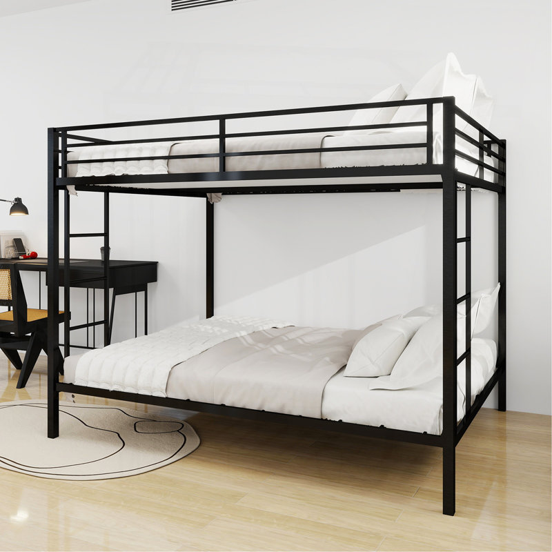 Multi-Functional Square Tube Iron Bunk Bed,  Robust Metal Frame Resists Wear, Ideal For Optimizing Vertical Space In Any Room-Queen Size - 153Cm X 203Cm-Black