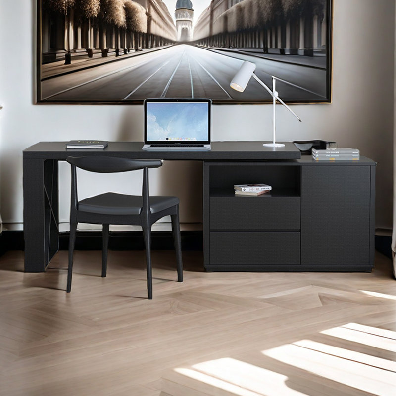 Ensemble de bureau d'écriture rectangulaire et chaise avec armoire, H 29,52 po x l 55,11 po x P 31,49 po
