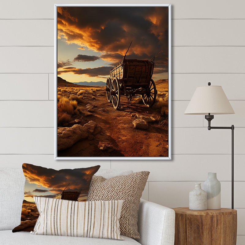 Vieux chariot américain dans l'horizon du Texas I, Cadre flottant blanc, H 32 po x l 24 po x P 1 po