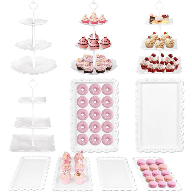 Tiered Dessert Stand Set, Plastic Cupcake And Cookie Trays For Parties, Weddings, And Home Entertaining