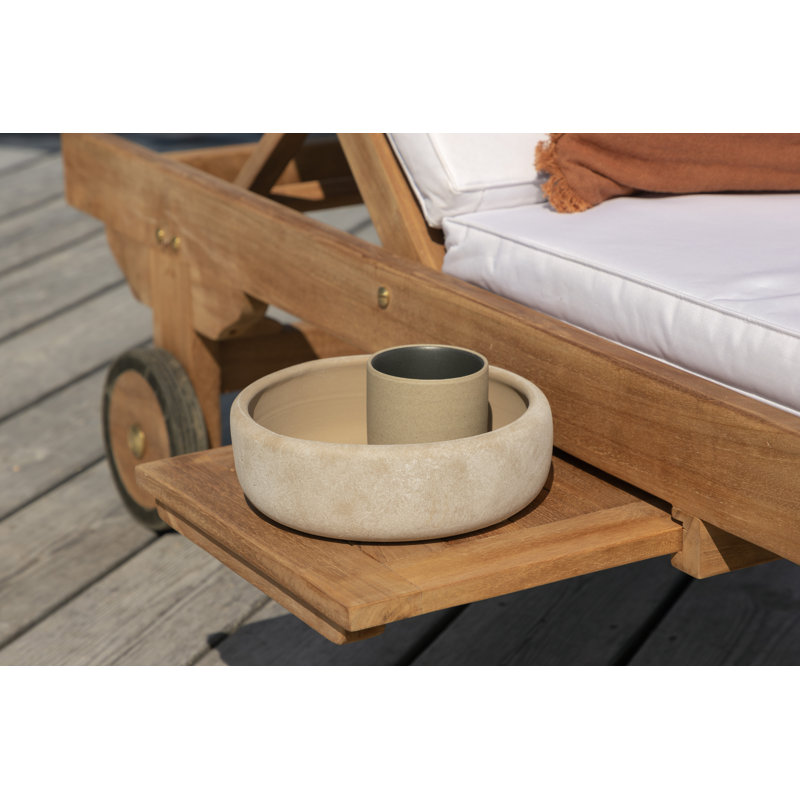 Vitti 65cm Long Reclining Teak Single Sun Lounger with Cushions