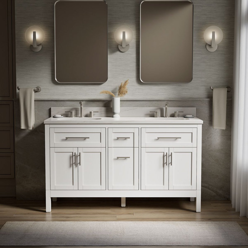 61" Single Bathroom Vanity Set, White, White