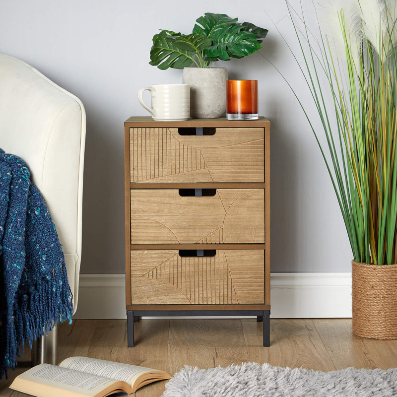 Rhina 3 Drawer Bedside Table Storage Unit