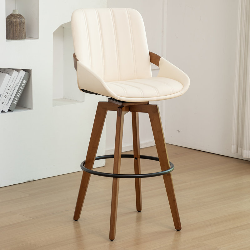 Tabouret de bar et de comptoir pivotant en cuir Modern, Beige, Tabouret de comptoir (siège d'une hauteur de 26,3