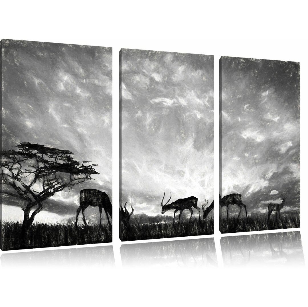 3-tlg. Leinwandbild-Set „Tiere in der freien Natur am Abend“, Kunstdruck