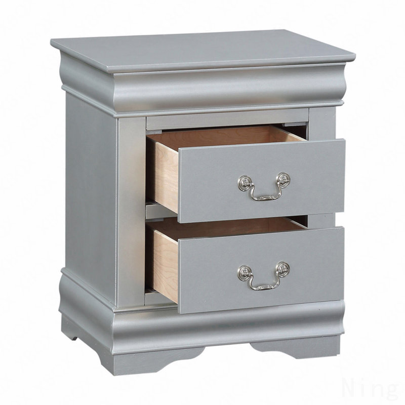 Table de chevet 2 tiroirs, Argent