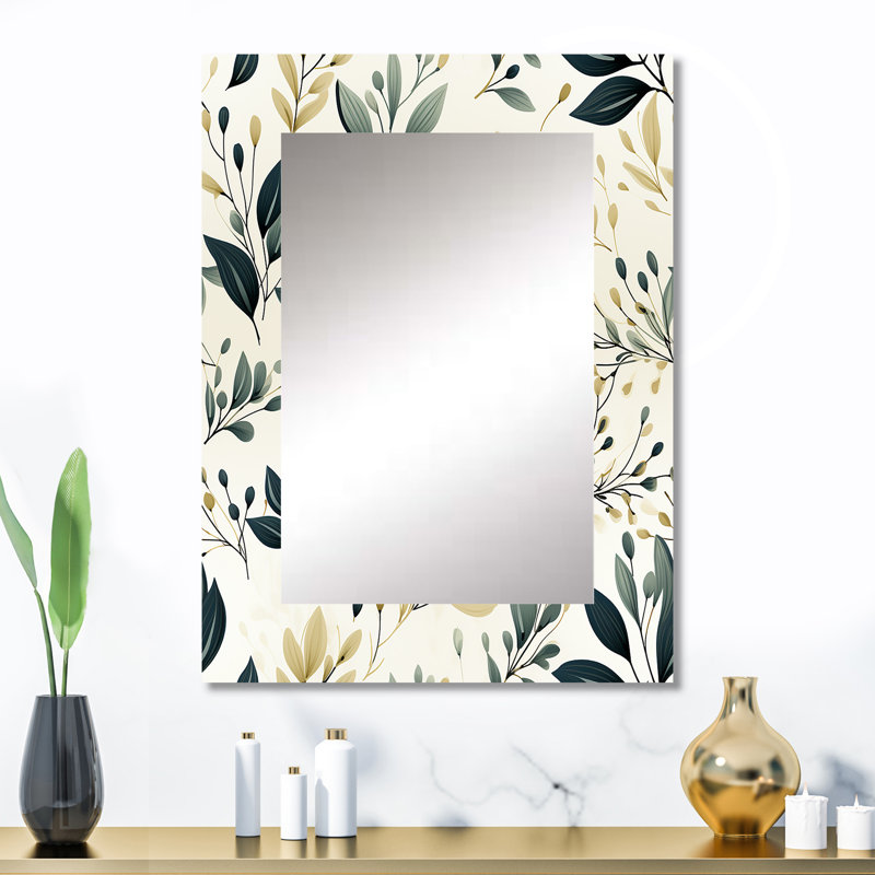 Abdirahin Modern Greenery - plantes, miroir mural, botanique, nature, miroir décoratif floral, impression d'art en métal