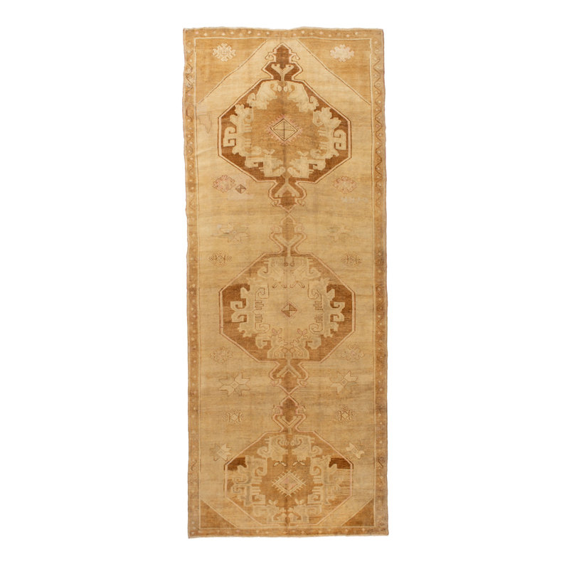 Beige Vintage Traditional Turkish Wool Runner - 6'2" x 17'2"