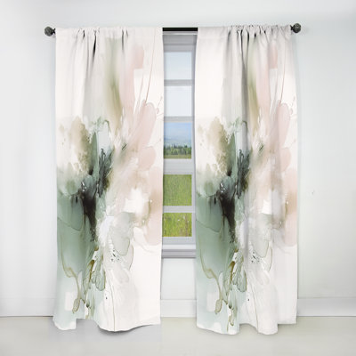 Green And Cream Essence Of Modernity I - Abstract Marble Velvet Blackout Abstract Curtain - 1 Panel