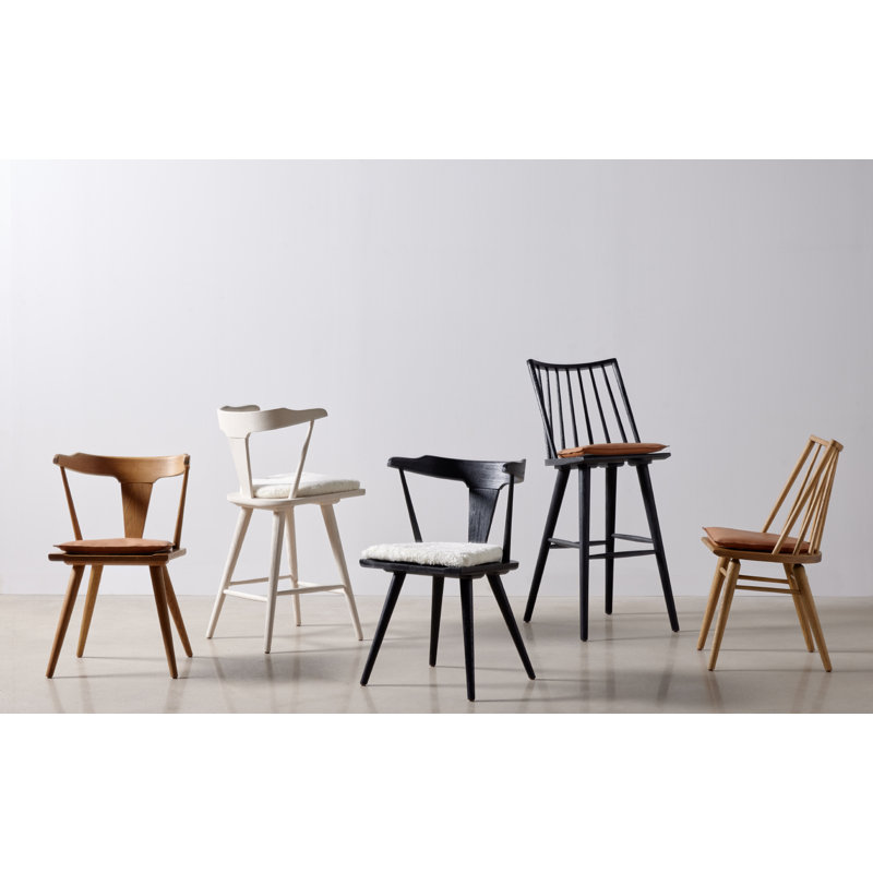 Lewis Windsor Solid Wood Stool, Sandy Oak, Brown/Sheepskin, Counter Stool (25" Seat Height)