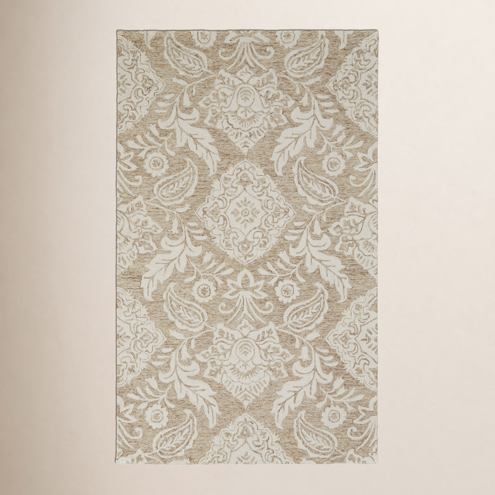 Armando Taupe Ivory Hand-Tufted Floral Wool Rug, Rectangle 12' x 15'