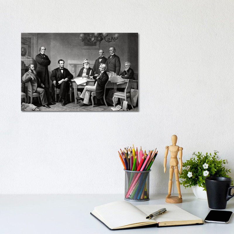 Restored Picture Of President Lincoln Reading The Emancipation Proclamation To His Cabinet by Stocktrek Images - Wrapped Canvas Gallery-Wrapped Canvas Giclée
