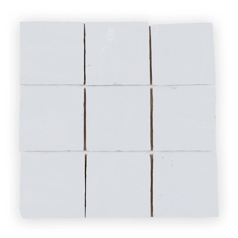 Pure White Zellige Ceramic Wall Tile 4x4, Pure White