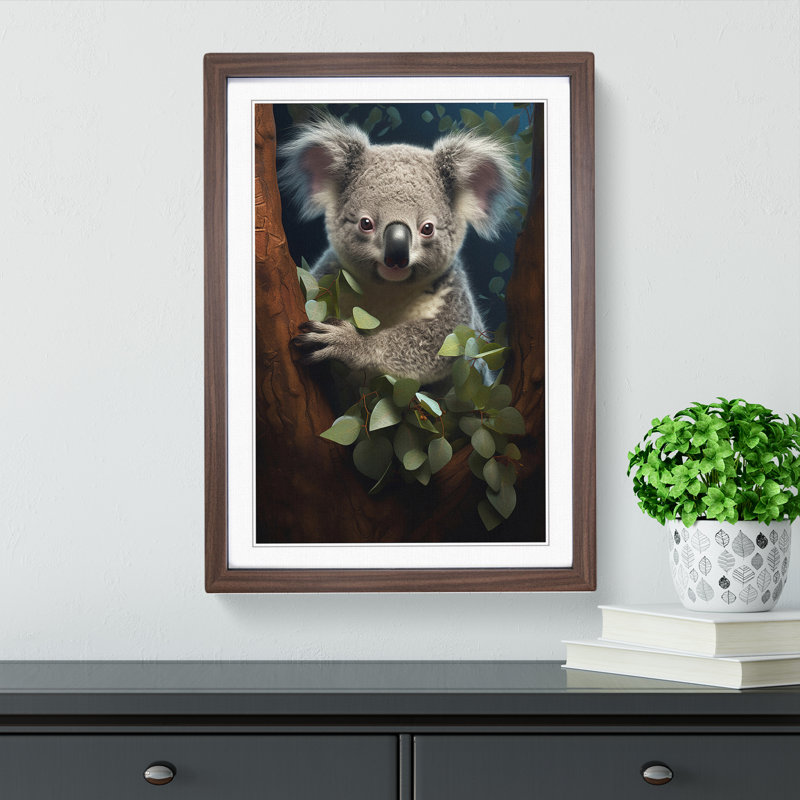 Koala Bear Conceptual - Single Picture Frame Print on Wood, 64cm H x 46cm W x 2cm D, Walnut