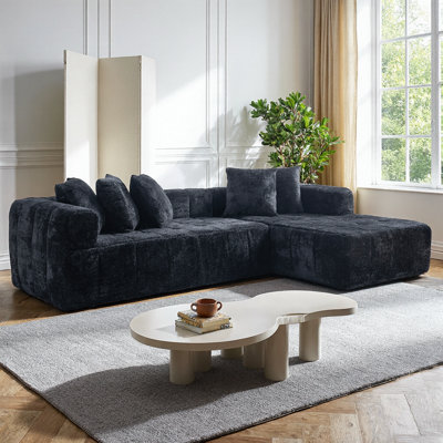 Canapé modulaire en laine d'agneau avec méridienne en L 107,9 po avec méridienne en L, aucun assemblage requis, meubles de salon modernes à assise profonde minimaliste, support en éponge et à ressorts