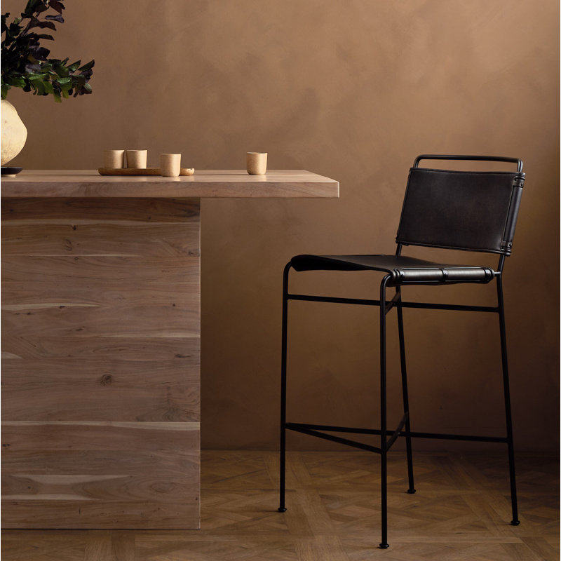 Kenza Counter Stool, Counter Stool (26” Seat Height), Vegan Leather-Black, Black